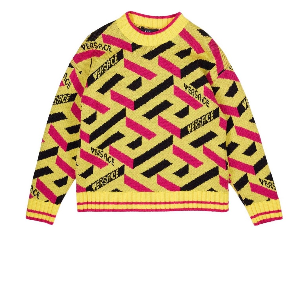 🆕💯Authentic Versace Kids' La Greca Monogram Print Virgin Wool Sweater 🔥😍